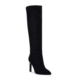 Nine West Black Suede Eardy Heeled Pointed Toe Boots (NEW w/box)